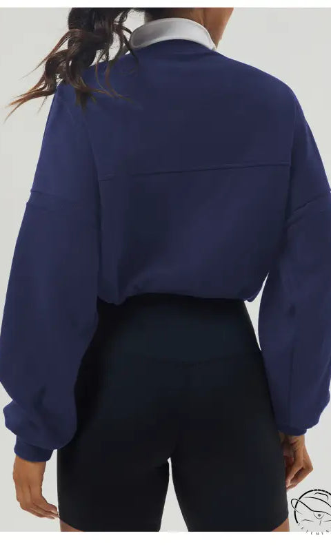 Navy blue rugby shirt and black shorts, autumn winter thickened sweater