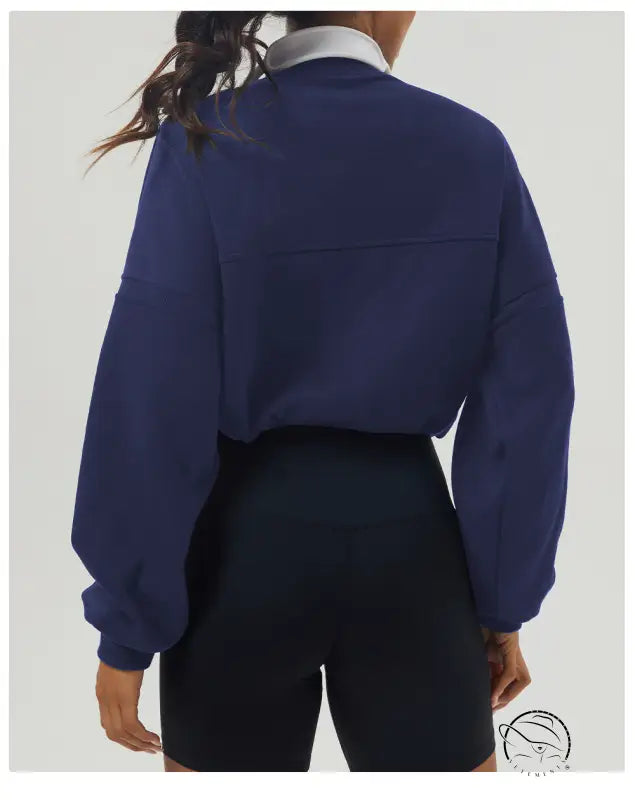 Navy blue rugby shirt and black shorts, autumn winter thickened sweater