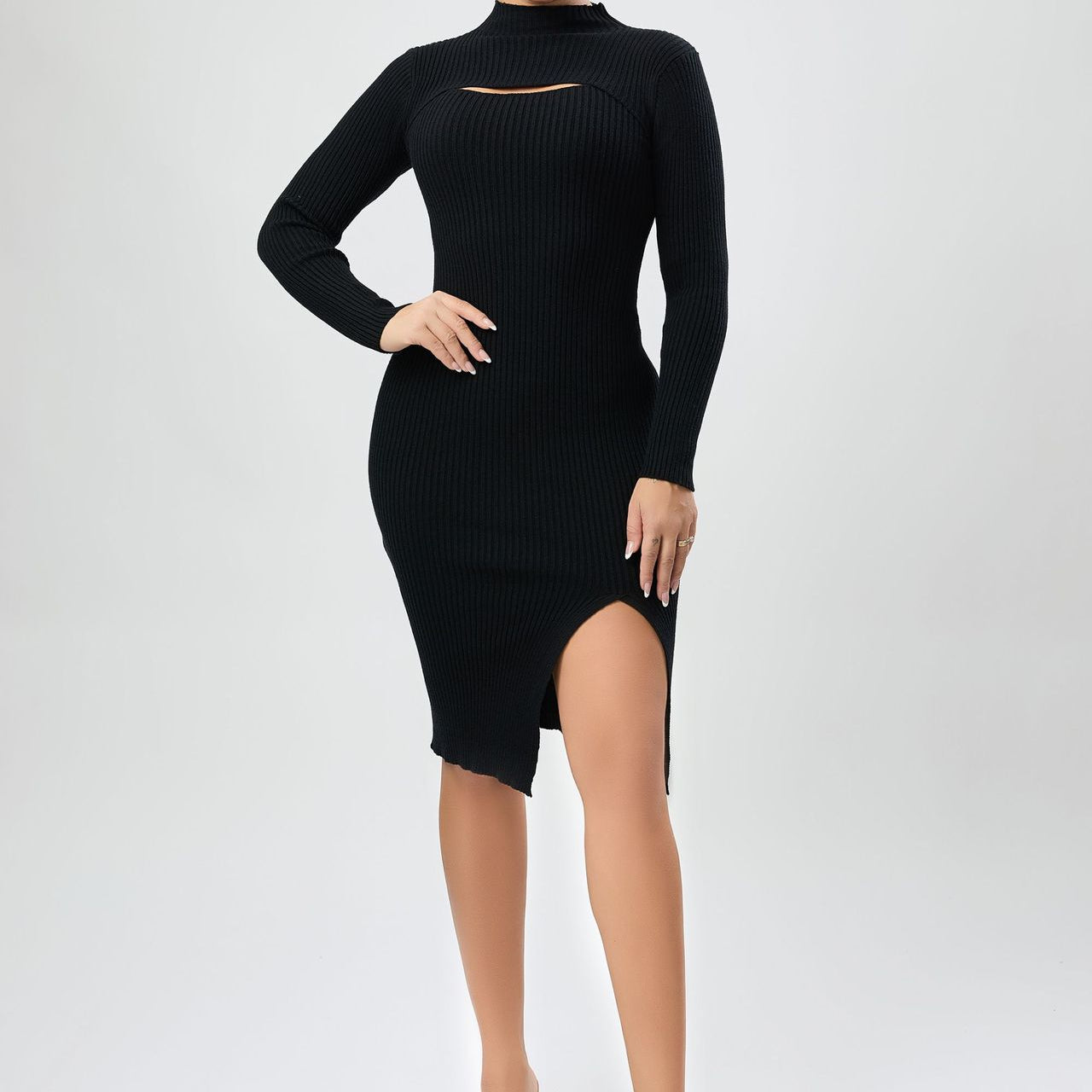Elegant Black Ribbed Midi Dress from Beautiful Evening Dress for stylish fashion choices