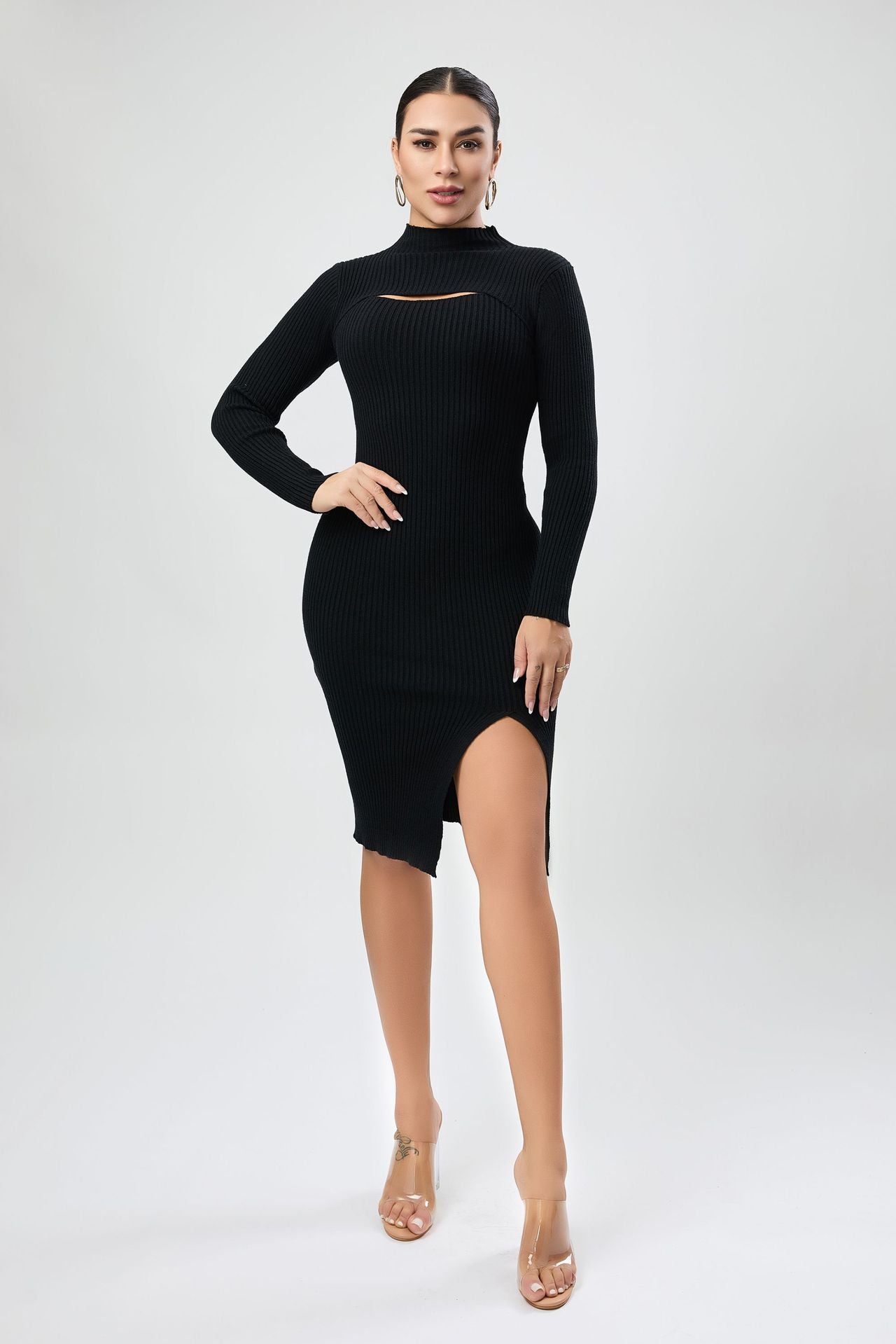 Elegant Black Ribbed Midi Dress from Beautiful Evening Dress for stylish fashion choices