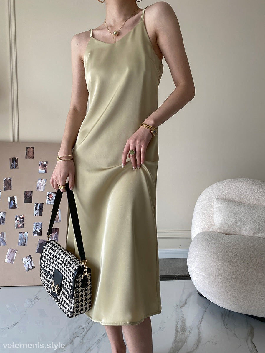 Beige obsidian black acetate satin dress with checkered bag