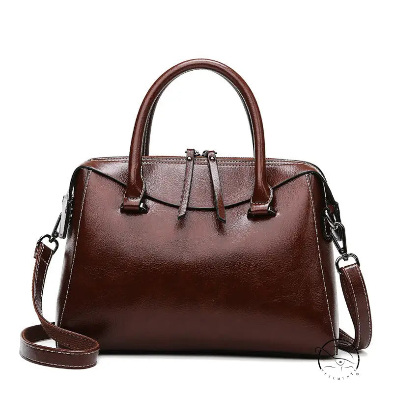 Elegant langry fashion brown leather handbag with structured shape