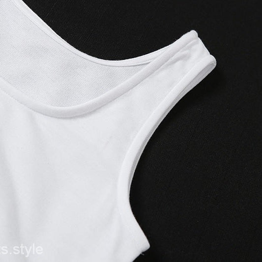 White tank top from TRENDY TANK TOP SET, part of trendy two piece set with ankle tied lace style