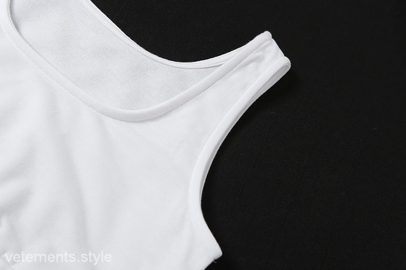 White tank top from TRENDY TANK TOP SET, part of trendy two piece set with ankle tied lace style