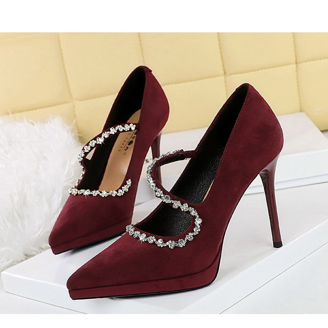 Cocktail Waterproof Platform Rhinestone Ankle Strap High Heel Pumps