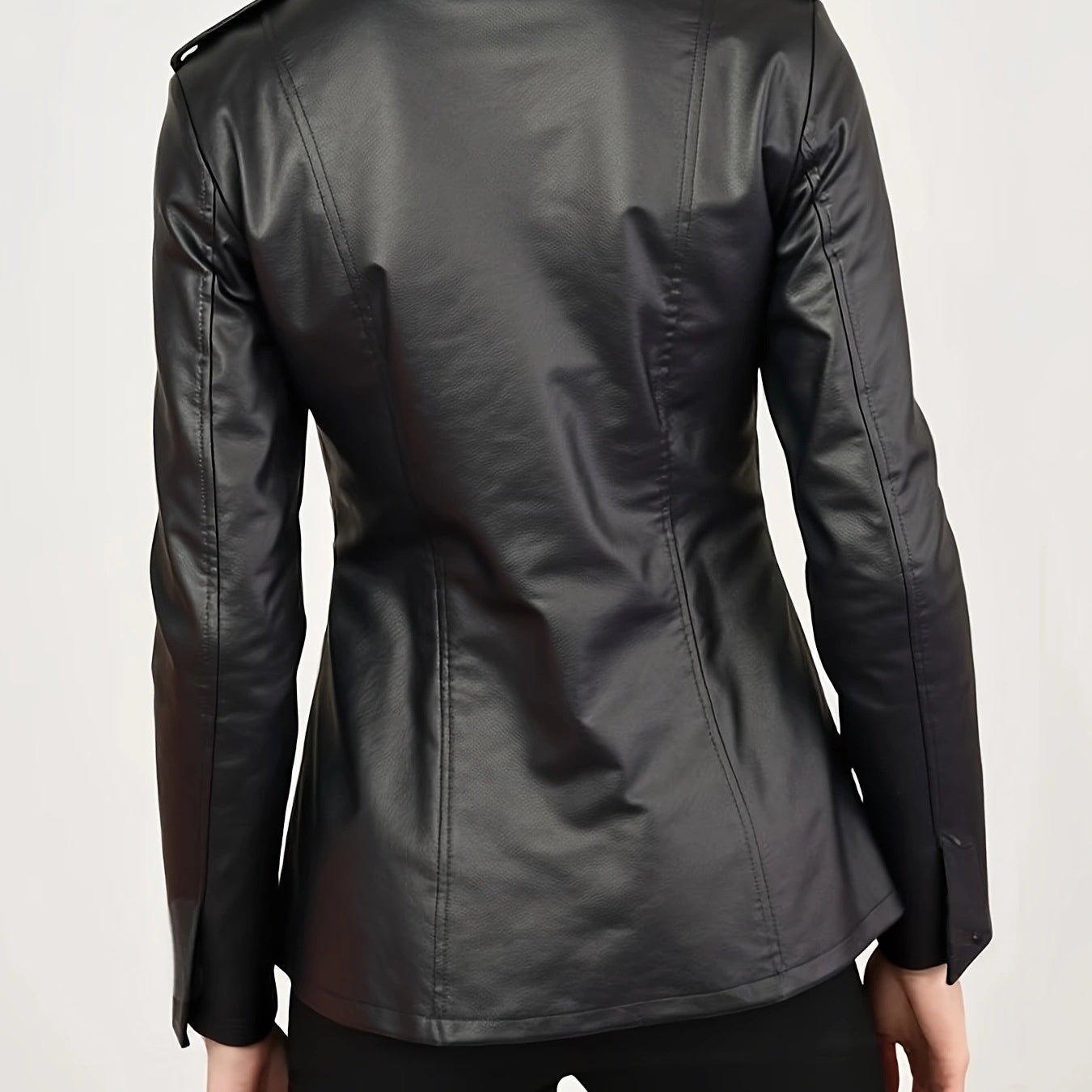 Trendy Gothic faux leather jacket with black military epaulettes