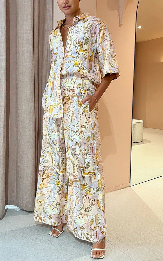 Woman’s patterned pajama set from Summer Casual Pocket Half Sleeve Suit, stylish ملابس for women