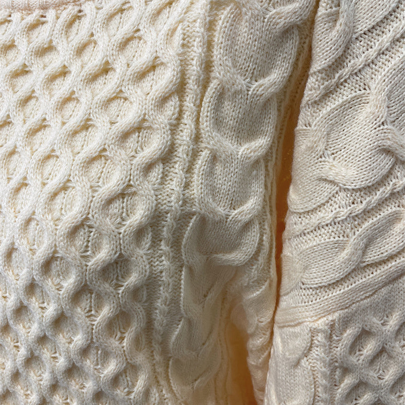Cream-colored cable knit sweater from Loose Casual Lazy Knitted Top, stylish fashion ملابس