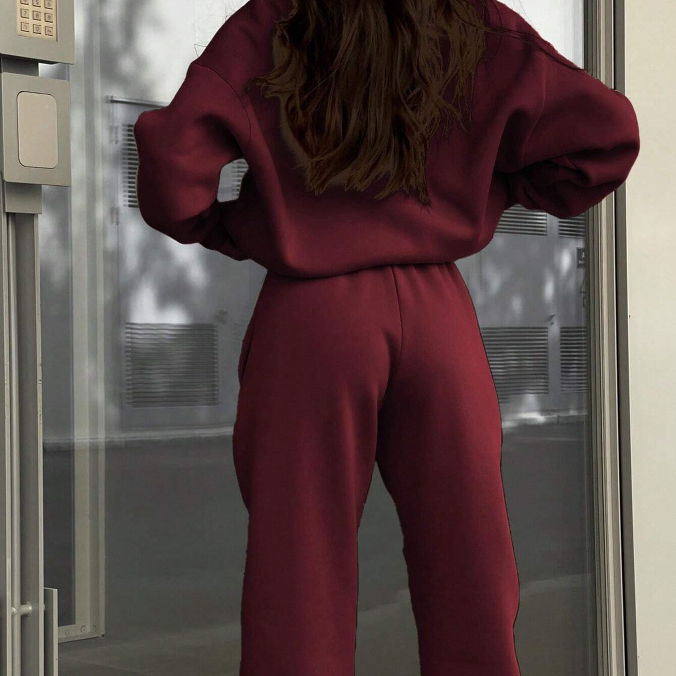 Langry fashion maroon jumpsuit with bell sleeves and elastic waistband ملابس