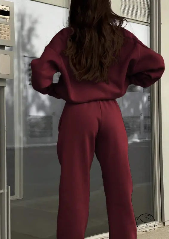 Maroon langry fashion jumpsuit with bell sleeves and elastic waistband