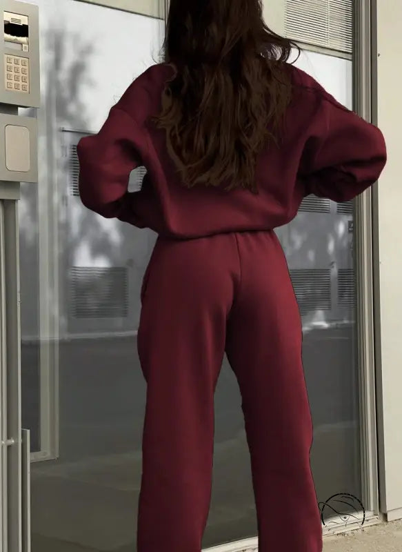 Maroon langry fashion jumpsuit with bell sleeves and elastic waistband