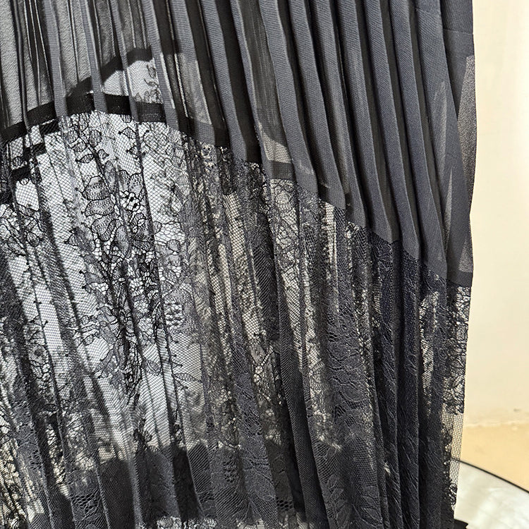 Black pleated lace fabric for luxurious fashion and elegante ملابس designs
