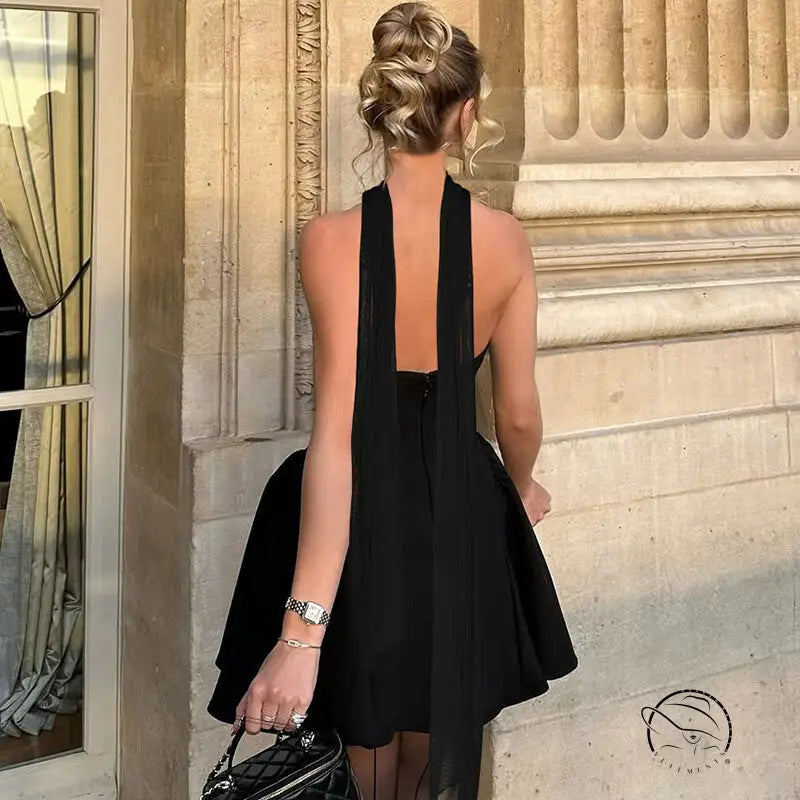 Stunning short black halter dress in langry fashion ملابس