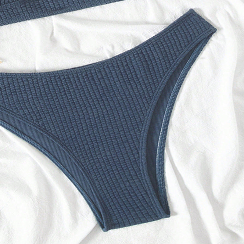 Blue textured bikini bottom for women beach spring swimsuit in the Chain on Neck Bikini collection