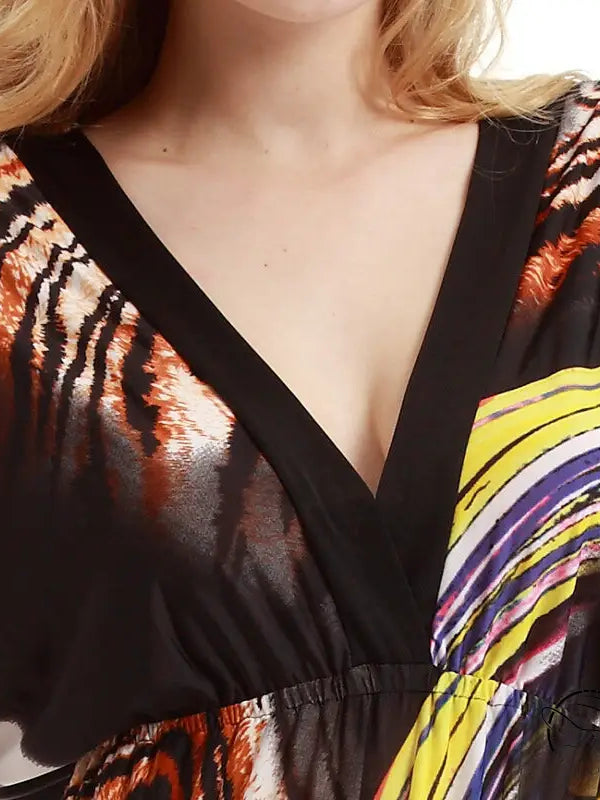 V-neck patterned holiday beach dress on display