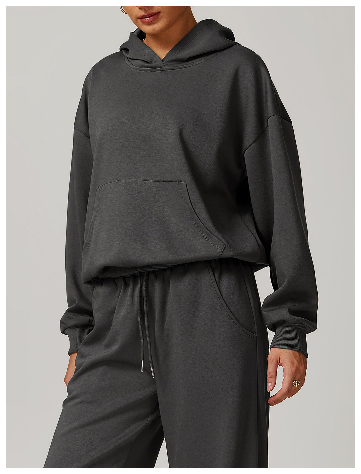 Gray hooded sweatshirt and pants set from Langry for stylish casual fashion ملابس