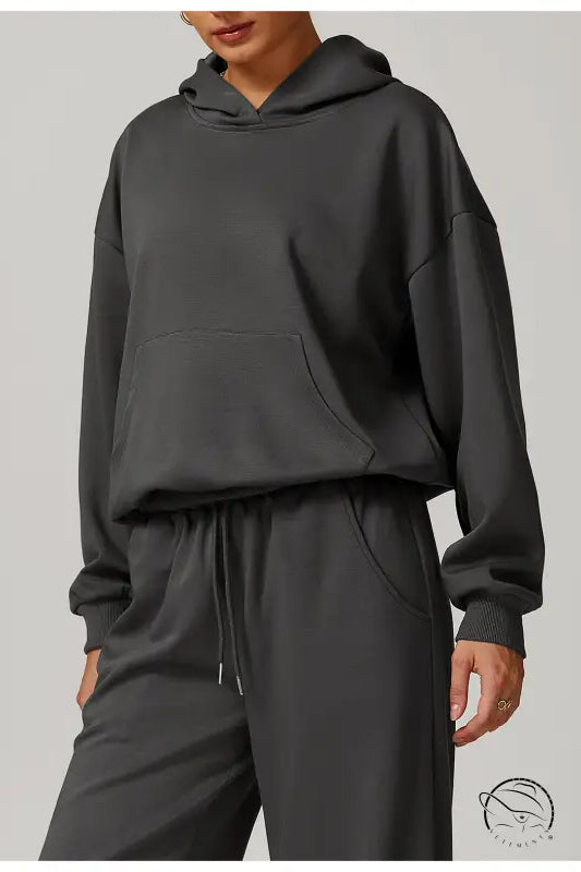 Gray hooded sweatshirt and pants set in casual fashionable loose all match langry fashion ملابس