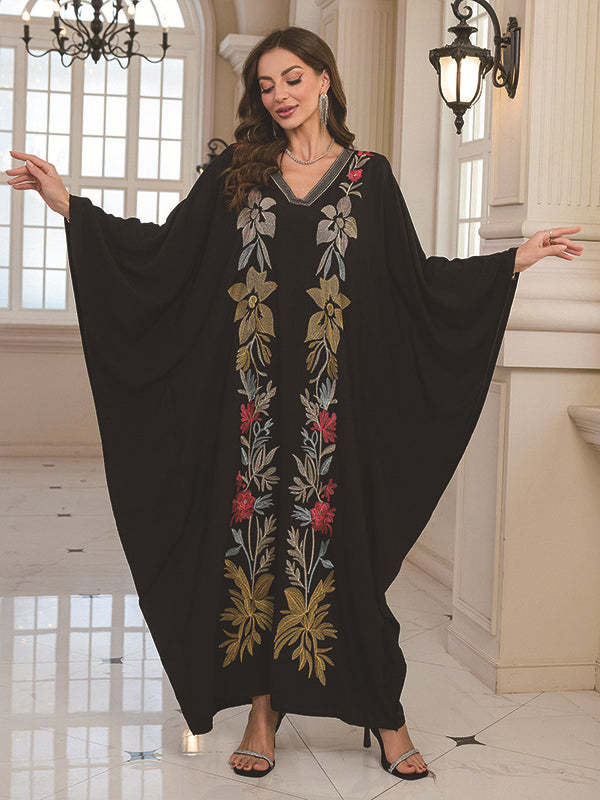 Elegant embroidered Middle East abaya with batwing sleeve length