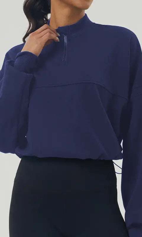 Navy blue cropped autumn winter thickened sweater for women