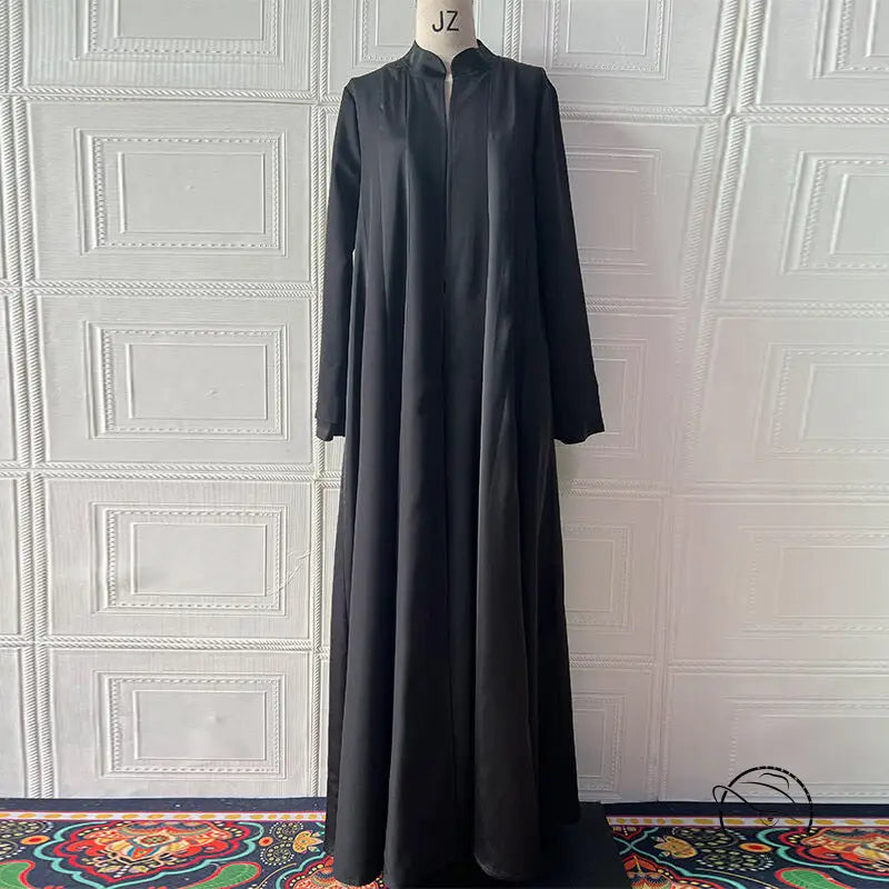 Spring arrival loose black abaya with long sleeves and stand collar