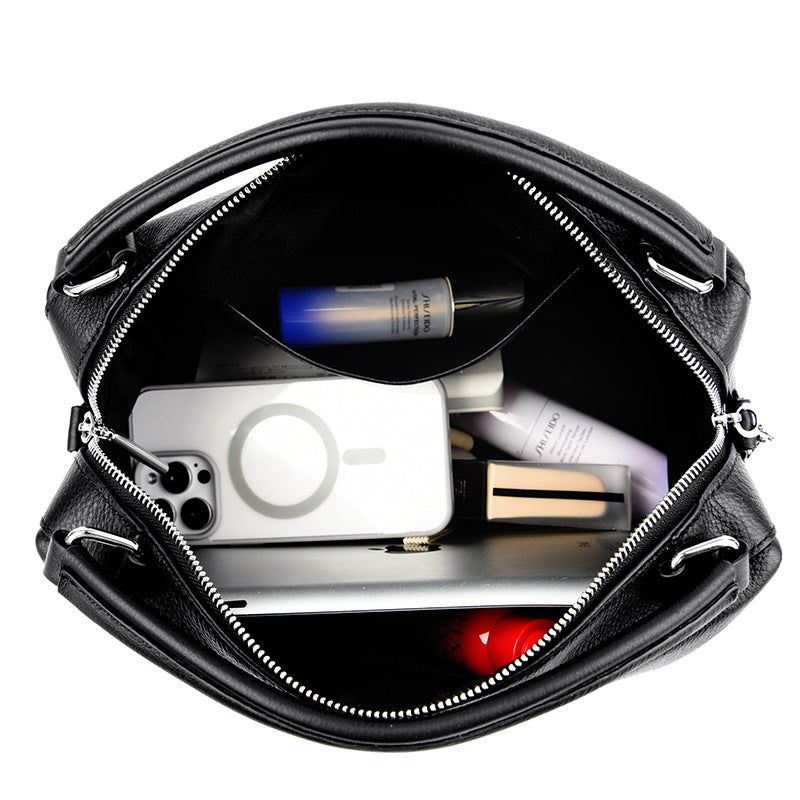 Langry high-grade soft leather office crossbody bag in black with silver hardware and compartments for fashion ملابس