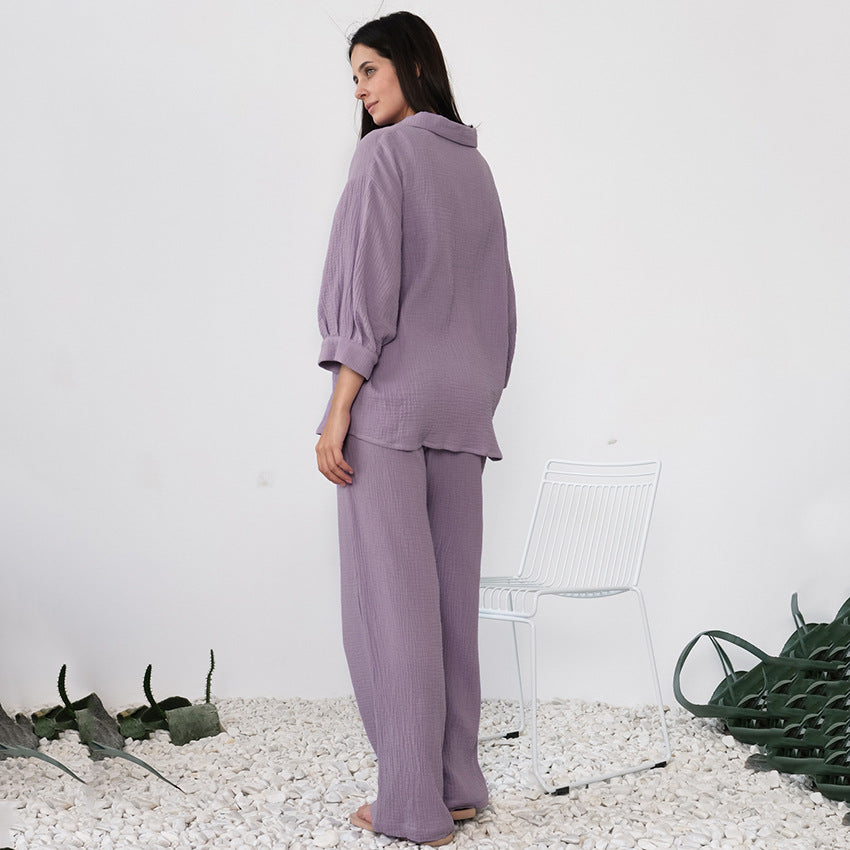 Lavender pleated pajama set in Comfortable Skin Friendly Winter Pajamas collection, stylish and ملابس for winter comfort