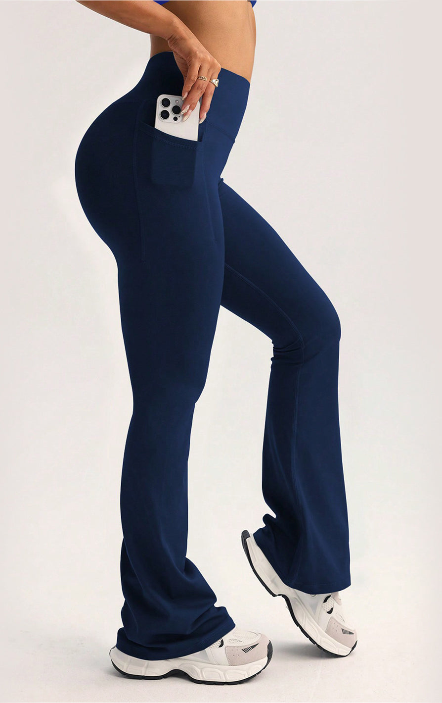 Navy blue langry wide leg high waist yoga pants with phone pocket