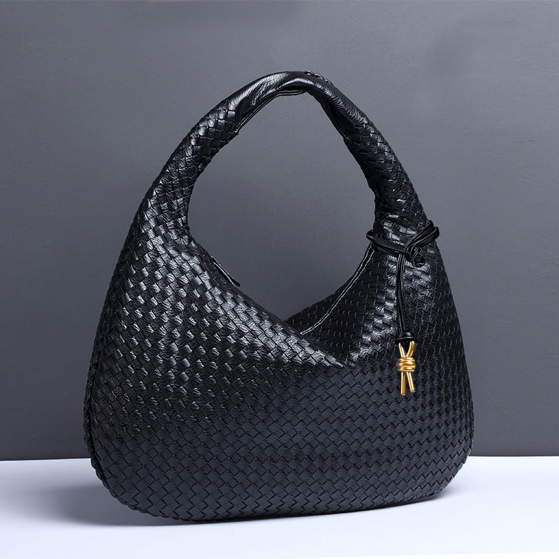 Black woven leather hobo bag from Langry, a stylish choice for casual fashion ملابس