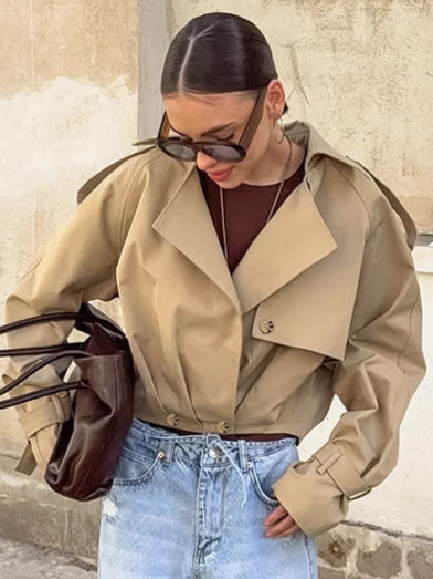 Autumn Khaki Double Breasted Langry Fashion Trench Coat