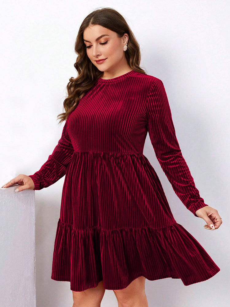 Burgundy velvet tiered dress from Elegant Winter High Waist A Line Dress fashion collection