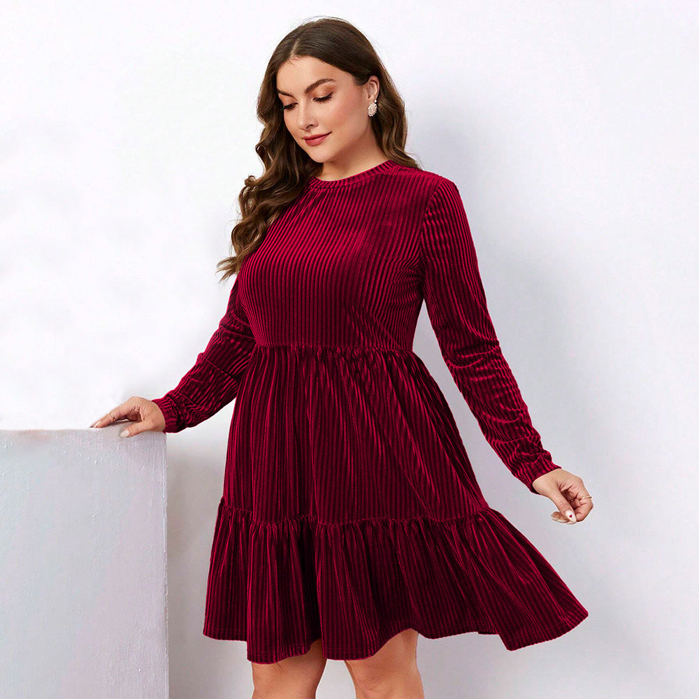 Burgundy velvet tiered dress from Elegant Winter High Waist A Line Dress fashion collection