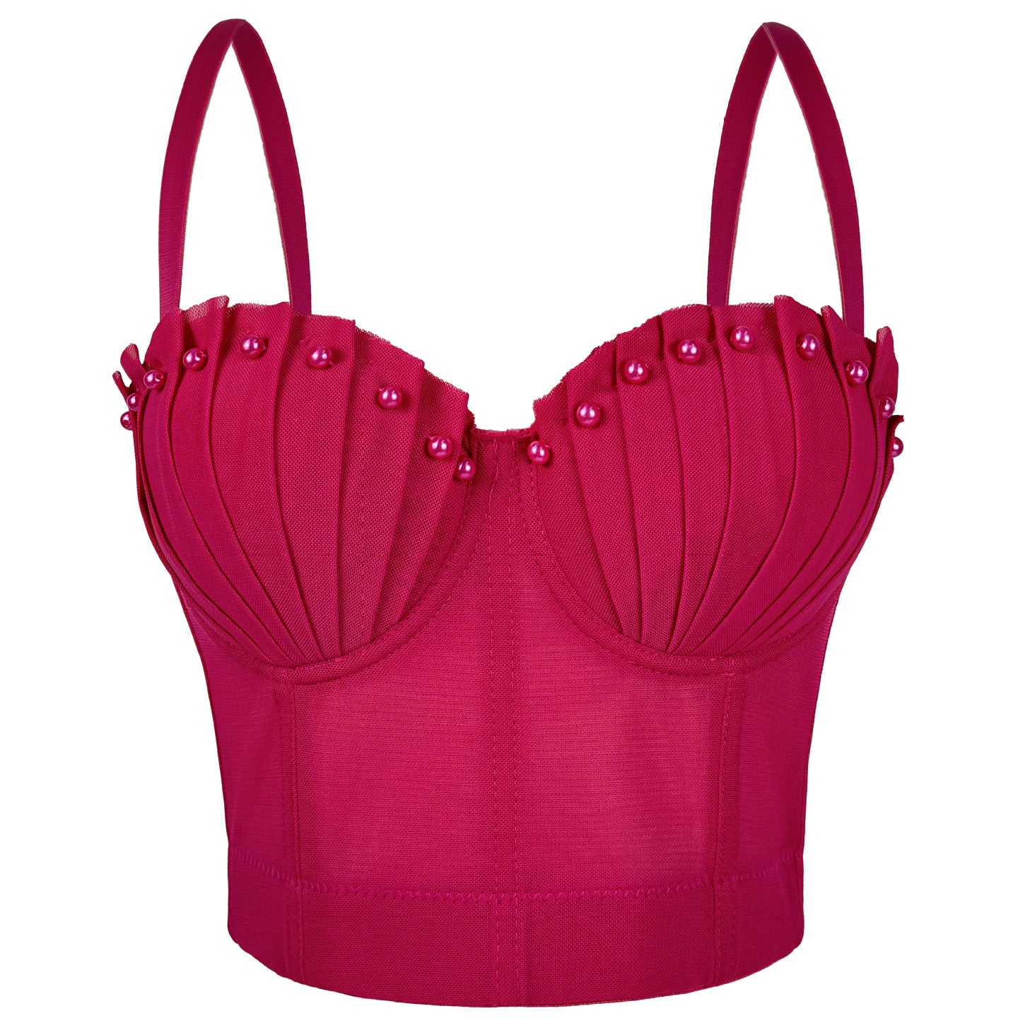 Langry fashion magenta pleated corset top with pearl embellishments
