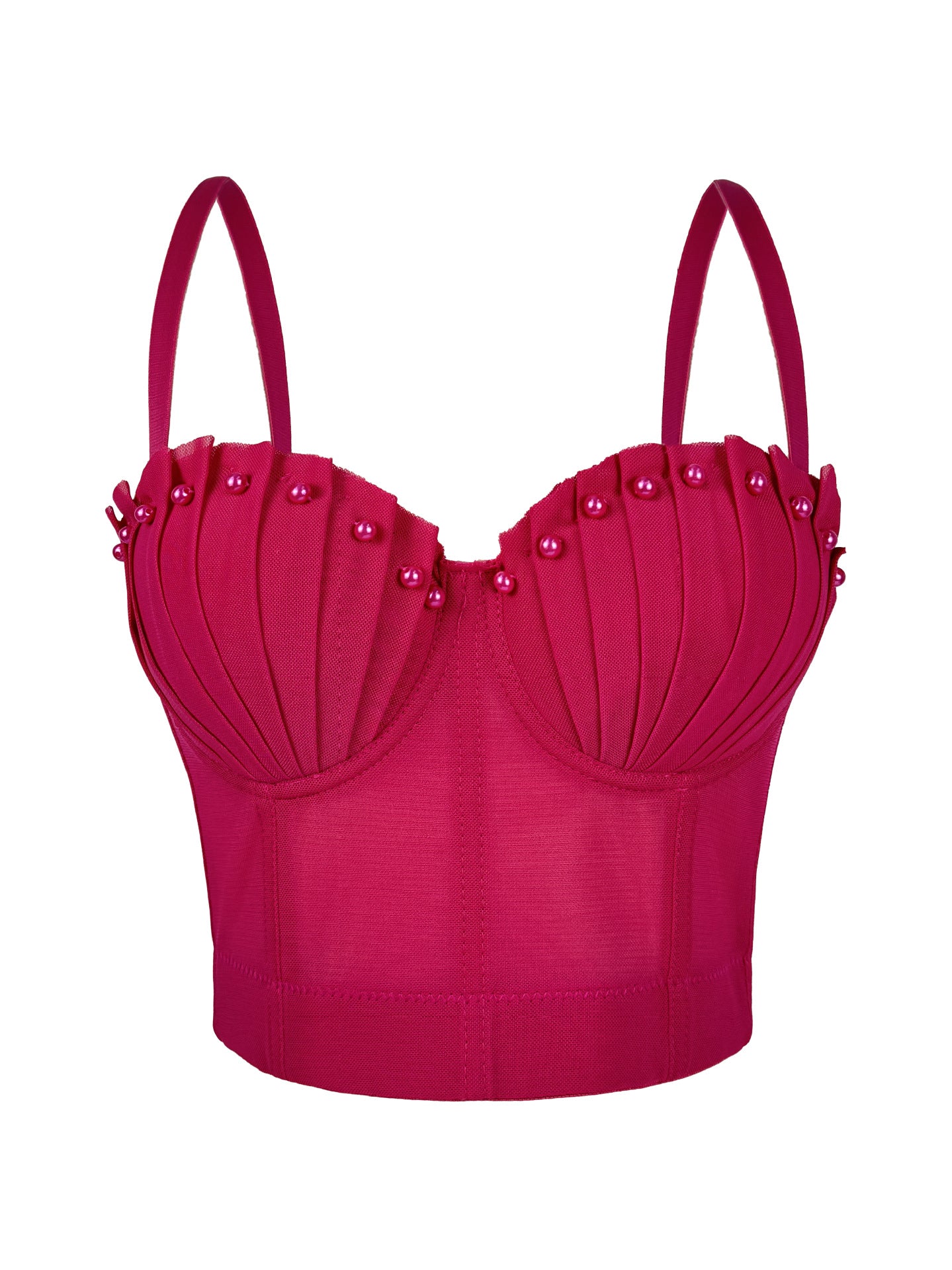 Langry fashion magenta pleated corset top with pearl embellishments