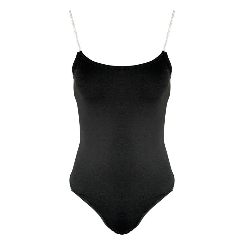 Summer Diamond Chain Slim Top Low-cut Sling Bodysuit