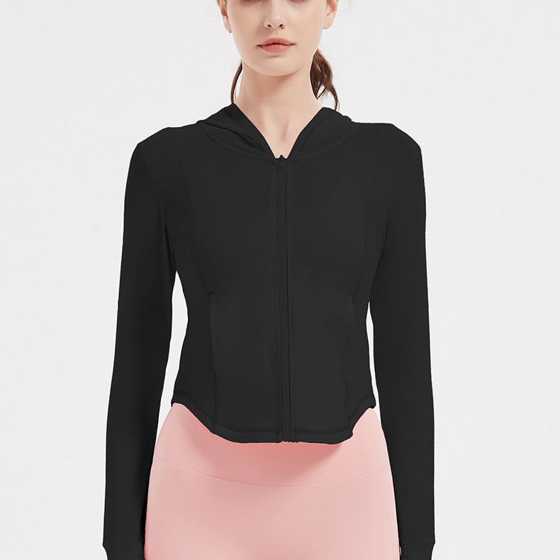 Sports Jacket Women High Elastic Hooded Quick Drying Top Violently Sweat Running Training Yoga Clothes Coat