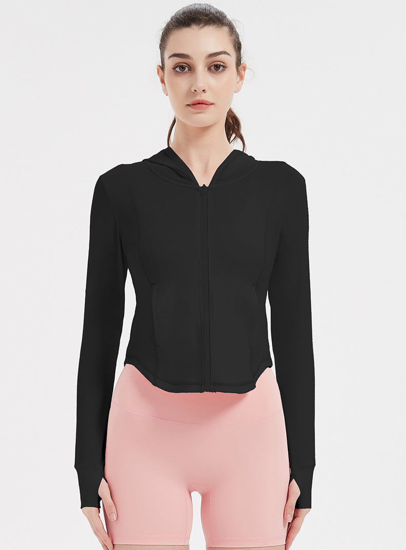 Sports Jacket Women High Elastic Hooded Quick Drying Top Violently Sweat Running Training Yoga Clothes Coat