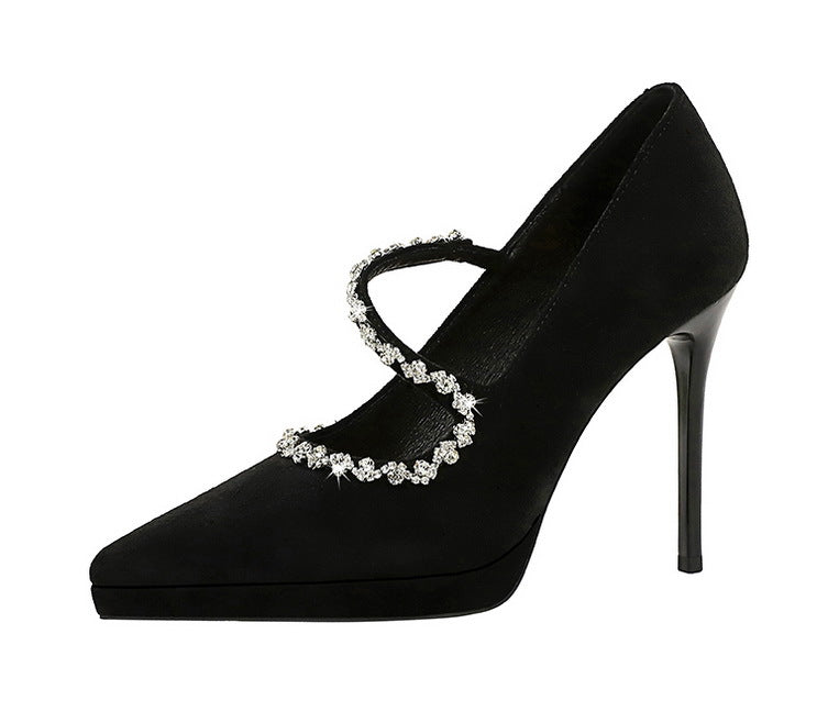 Cocktail Waterproof Platform Rhinestone Ankle Strap High Heel Pumps