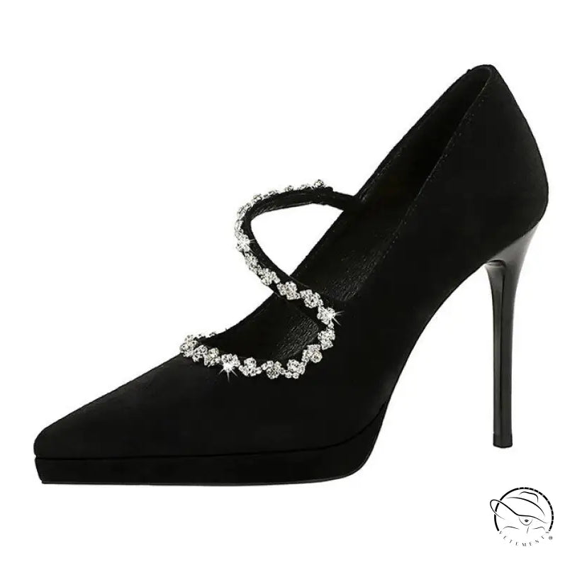 Cocktail Waterproof Platform Rhinestone Ankle Strap High Heel Pumps