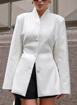 Langry fashion white structured blazer with high collar and buttons