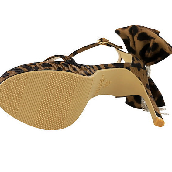 Cocktail Open Toe Platform Rhinestone Back Bowknot High Heel