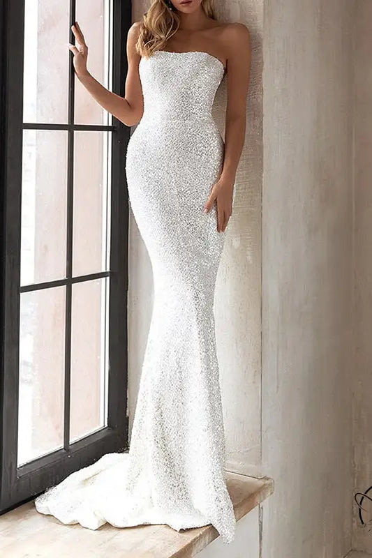 Gorgeous slim fit sequined mermaid wedding dress