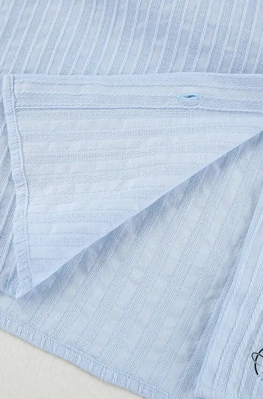 Light blue textured striped pure cotton home wear long sleeves cardigan set