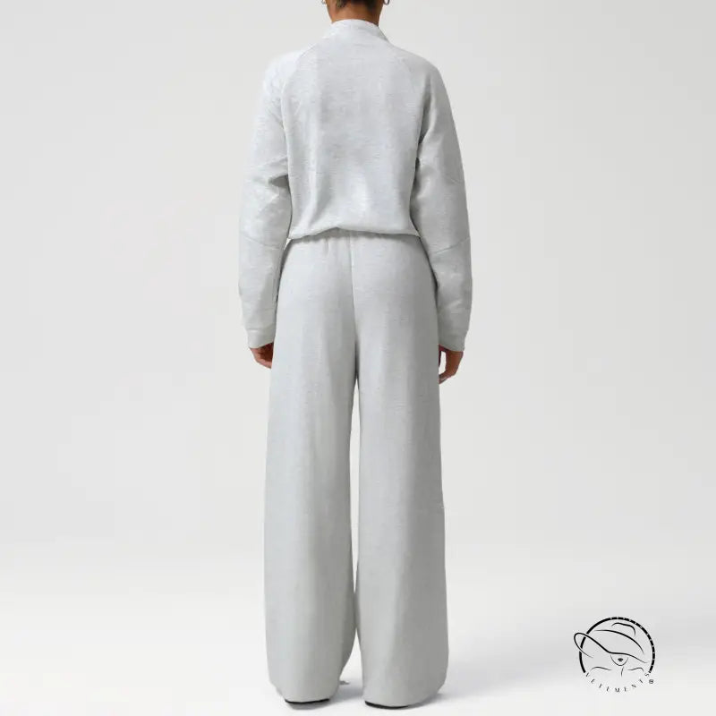 Light gray langry fashion tracksuit with wide-leg pants and long-sleeved top