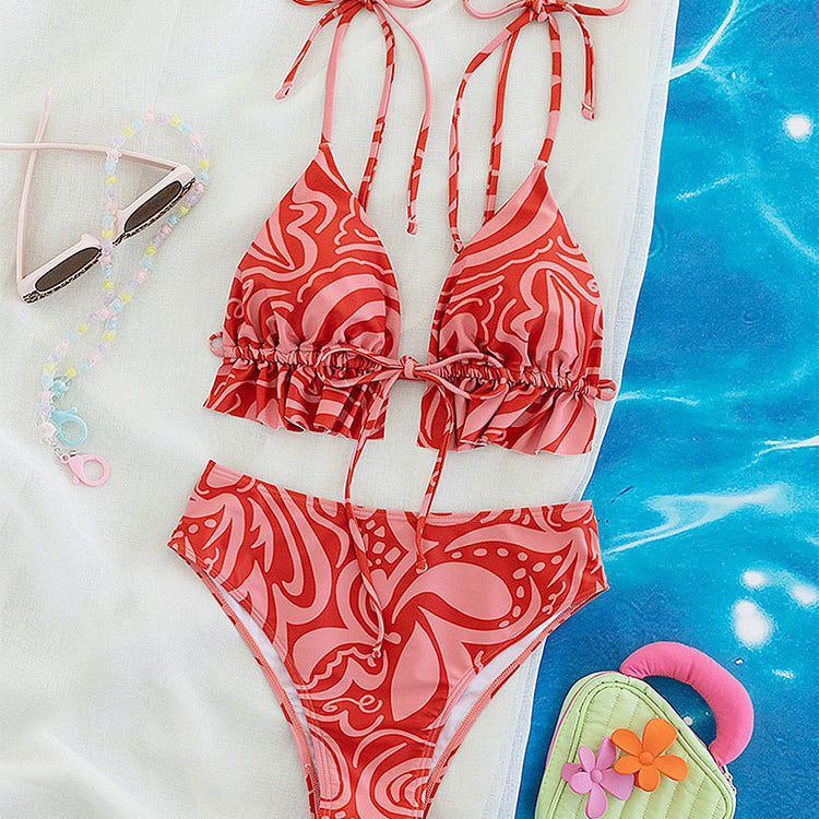 Bikini Swimsuit Printed Lace Up Spring Beach Women