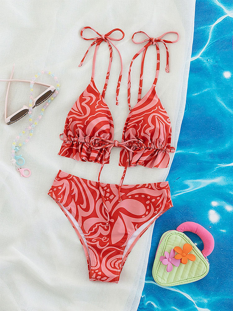 Bikini Swimsuit Printed Lace Up Spring Beach Women
