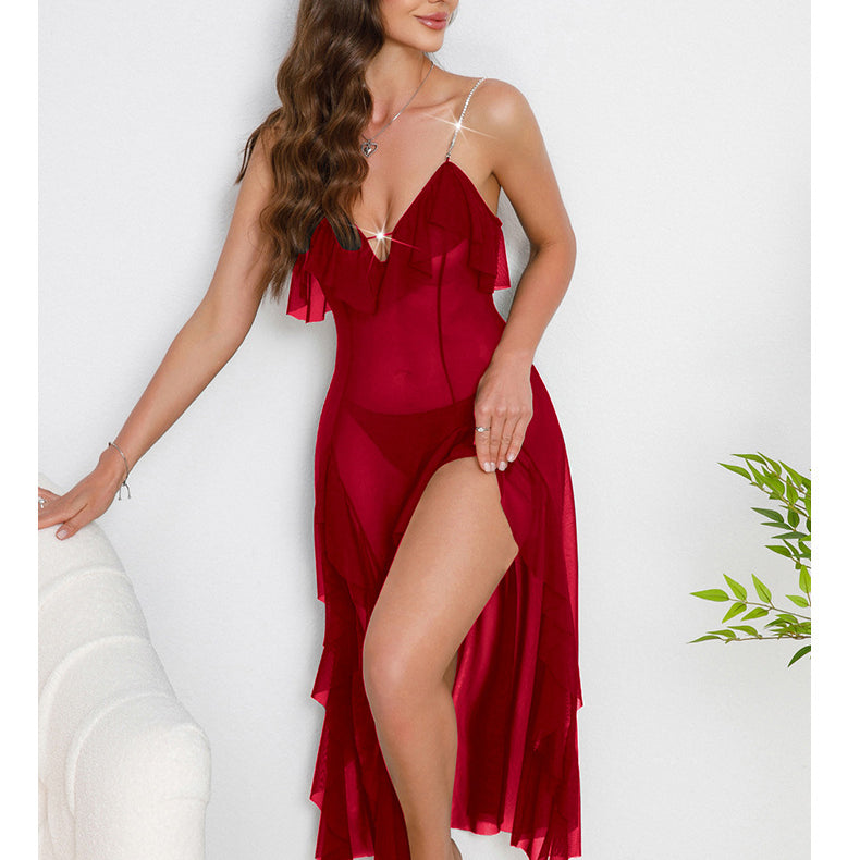 High Slit Multi Color Pearl Decoration Nightdress