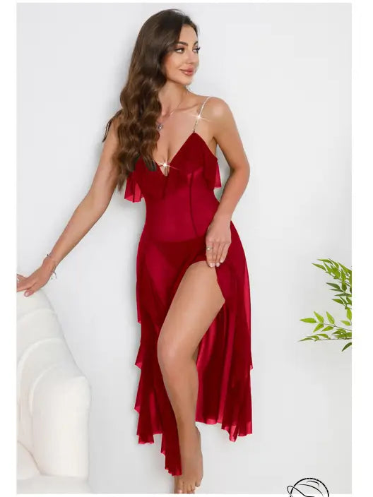 High Slit Multi Color Pearl Decoration Nightdress