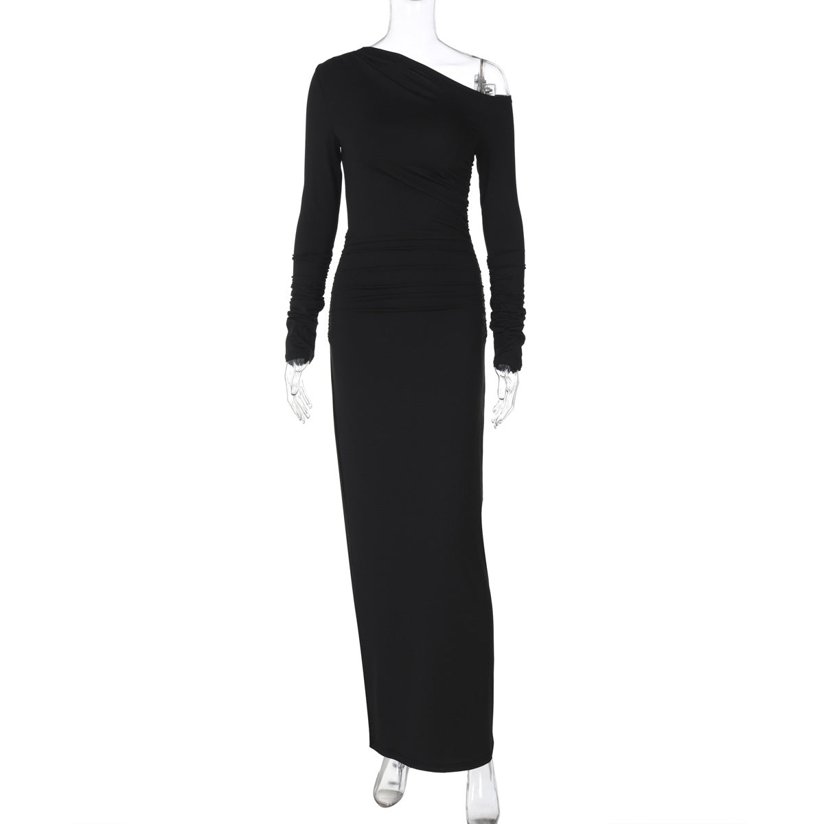 Stylish black one-shoulder long-sleeve maxi dress from the Attractive Maxi Dress collection