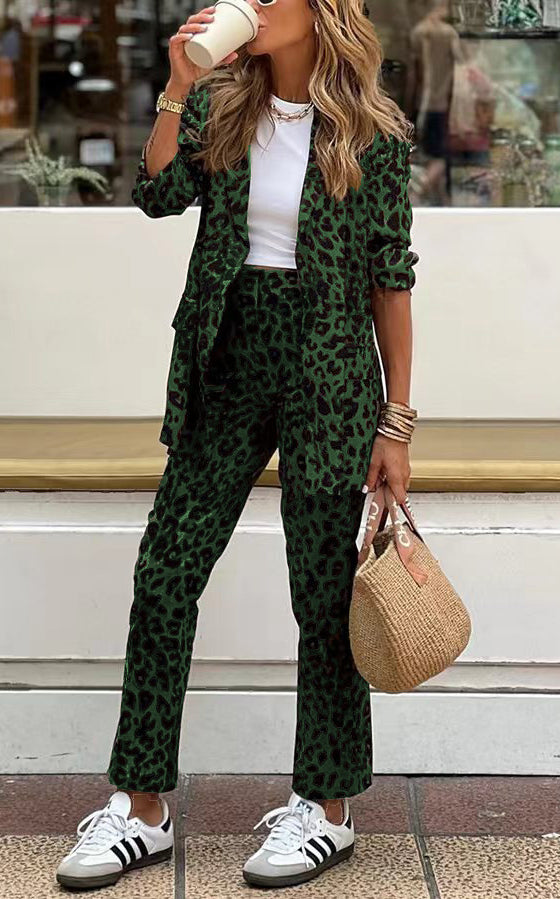 Green leopard print suit from Langry fashion collection showcasing stylish ملابس influence