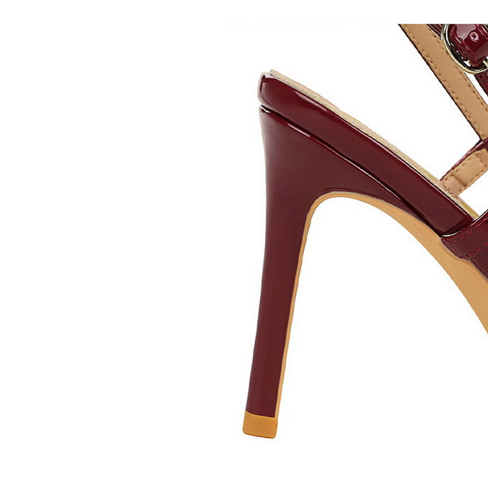 Classy High Heels: burgundy patent leather sandal with gold accents